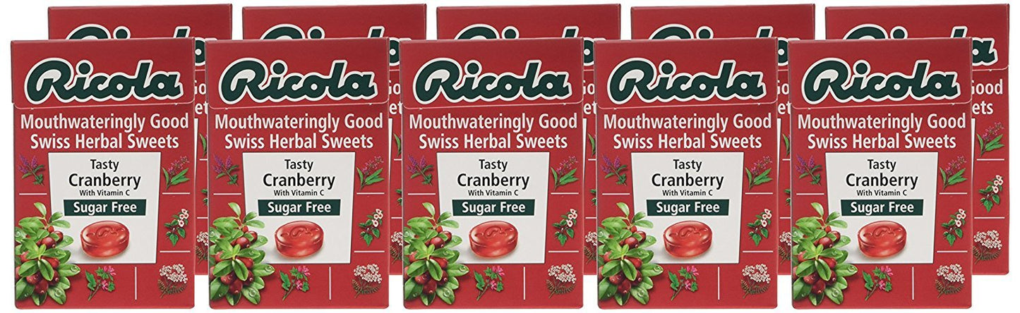 Ricola Cranberry Sugar Free Swiss Herb Drops 45 g (Pack of 10) - Cranberry Bliss!