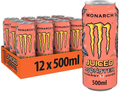 Monster Monarch Carbonated Energy Drink With A Fruity Taste Of Peach 500ml (Pack Of 12) - "Monarch Peach Bliss!"