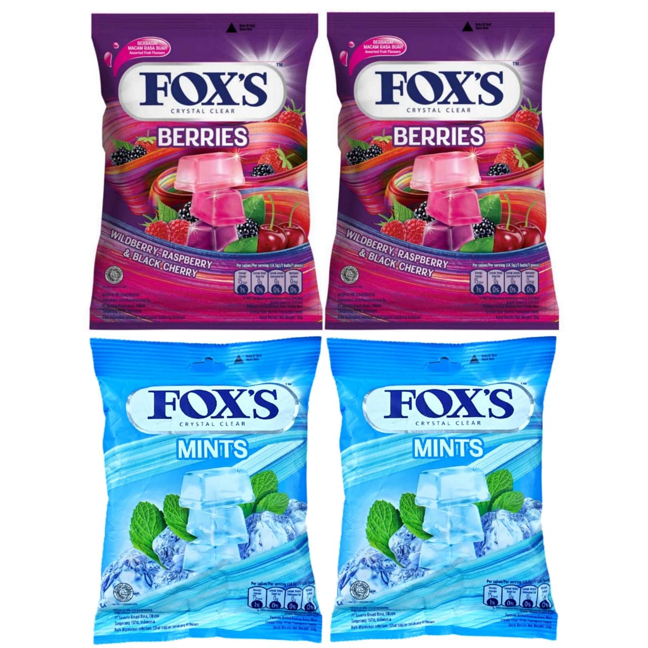 Fox's Crystal Clear Mints (90gms- Pack of 2) & Fox's Crystal Clear Berries Candy (90Gms- Pack of 2) - Mints and berries candy combo!