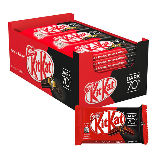 KIT KAT Dark 70% 4 Finger Box, 24 X 41, Each 5G - Chocolate (Pack Of 24) - "KitKat Dark 70% - Box of 24, 41g Each of Rich Dark Chocolate!"