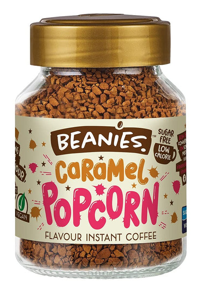 Beanies | Instant Flavoured Coffee | Caramel Popcorn | Low Calorie, Sugar Free | 50 g | Pack of 1 - Popcorn magic in a cup