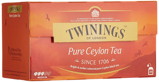 Twinings Of London Pure Ceylon Black Tea, 25s Teabags, 1.76 oz ℮ 50 g