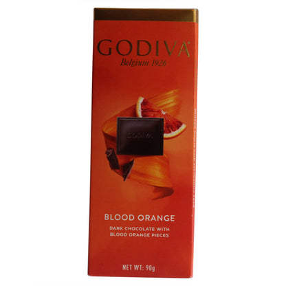 Godiva Blood Orange 90g - Enjoy the exquisite blend of rich dark chocolate and zesty blood orange in Godiva's decadent chocolate bar