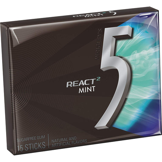 Wrigley's 5 Gum React Mint Sugar-Free Gum - 15 Packs - Refresh Your Senses!