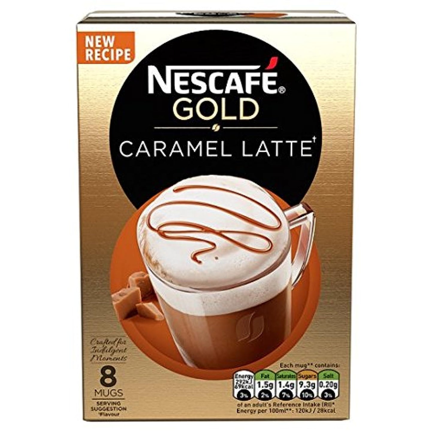 Nestle Gold Caramel Latte - Pack of 8 Mugs (136 g) - "Gold Caramel Latte - 8 Mugs of Creamy Caramel Delight!"