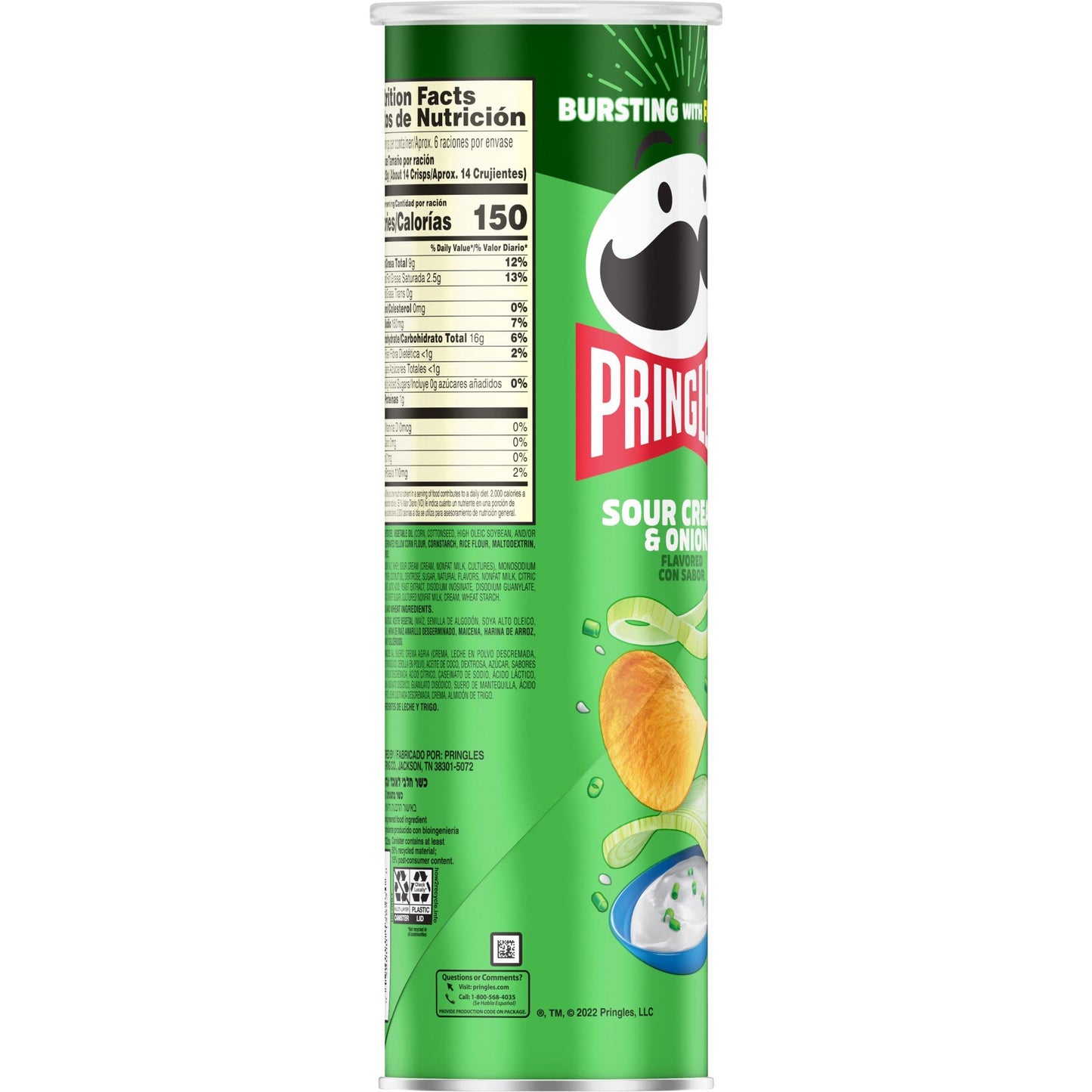 Pringles Sour Cream & Onion Potato Chips Pack, 158g [Pack Of 2, Super Saver Pack, Imported] - Imported sour cream and onion Pringles pack!