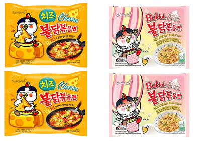 Samyang Buldak Cheese Pasta Noodles & Buldak Cream Carbonora Instant Noodles (Pack of 4) (560gm) (Imported) Instant Noodles Non-vegetarian (4x140 g)(Combo Pack)