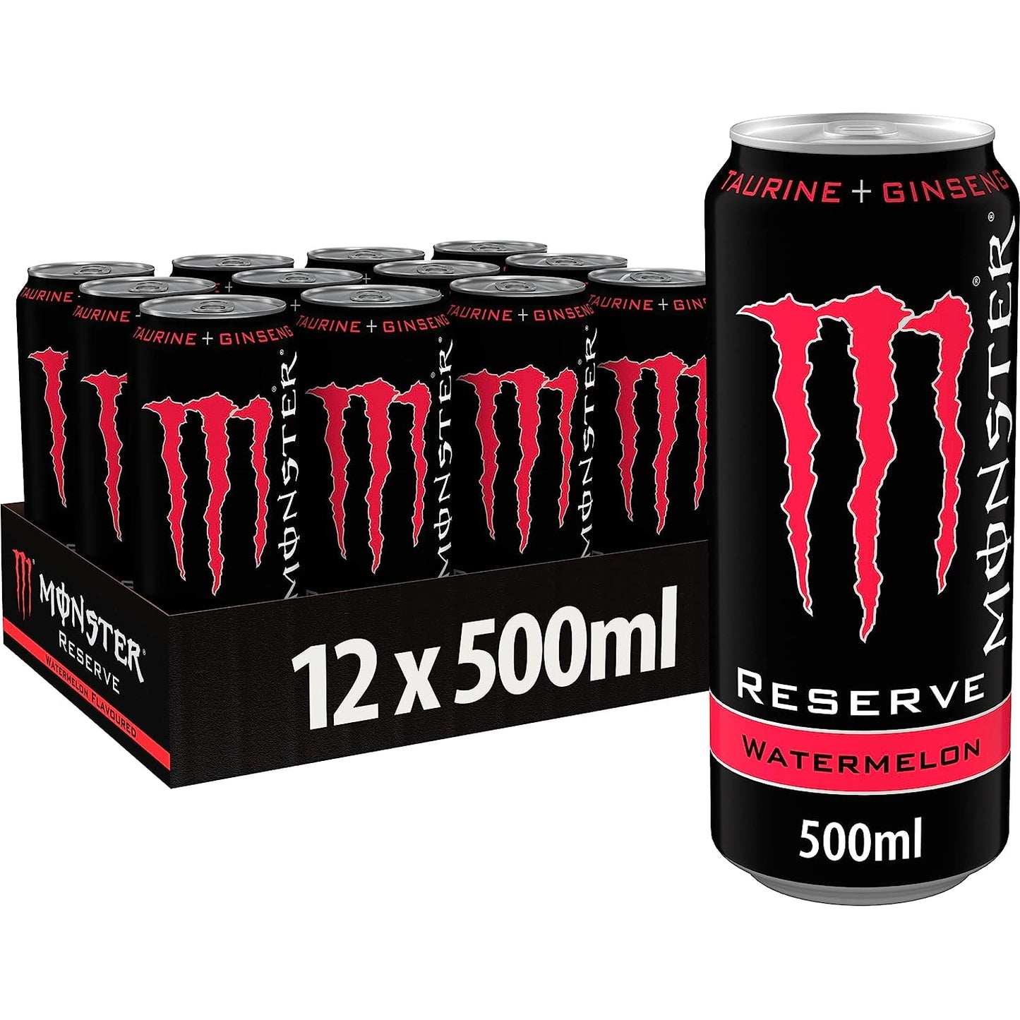 Monster Reserve Watermelon, Red, Carbonated Energy Drink 500ml (Pack Of 12) - "Watermelon Reserve Fun!"