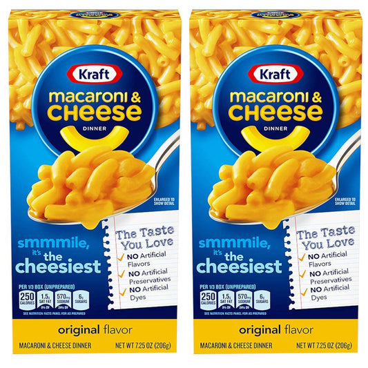 Kraft Macaroni & Cheese Dinner, Original Flavor, 2 x 206 g - "Original Cheesy Goodness!"