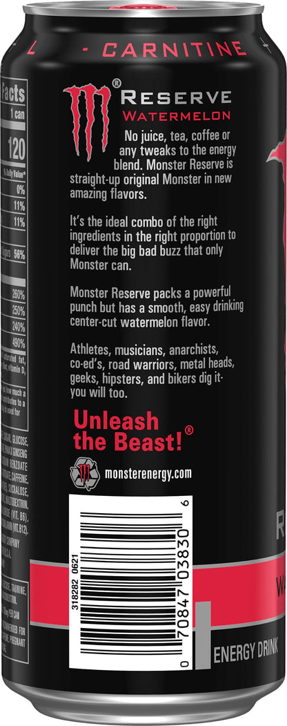 Monster Reserve Watermelon, Red, Carbonated Energy Drink 500ml (Pack Of 12) - "Watermelon Reserve Fun!"