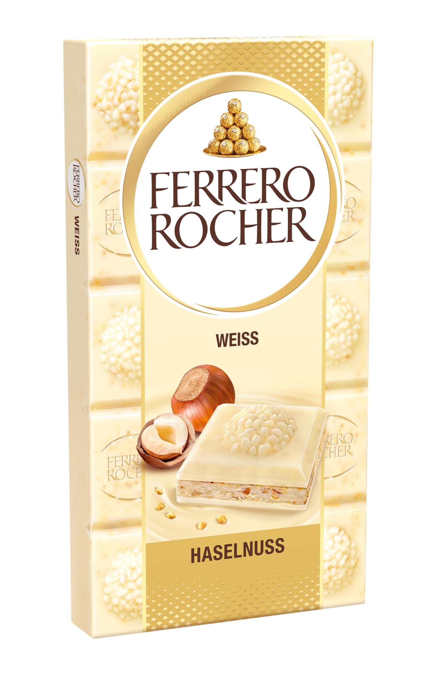 Ferrero Rocher Chocolate Rocher White Chocolate With Hazelnut Bar 90g - White chocolate hazelnut delight!