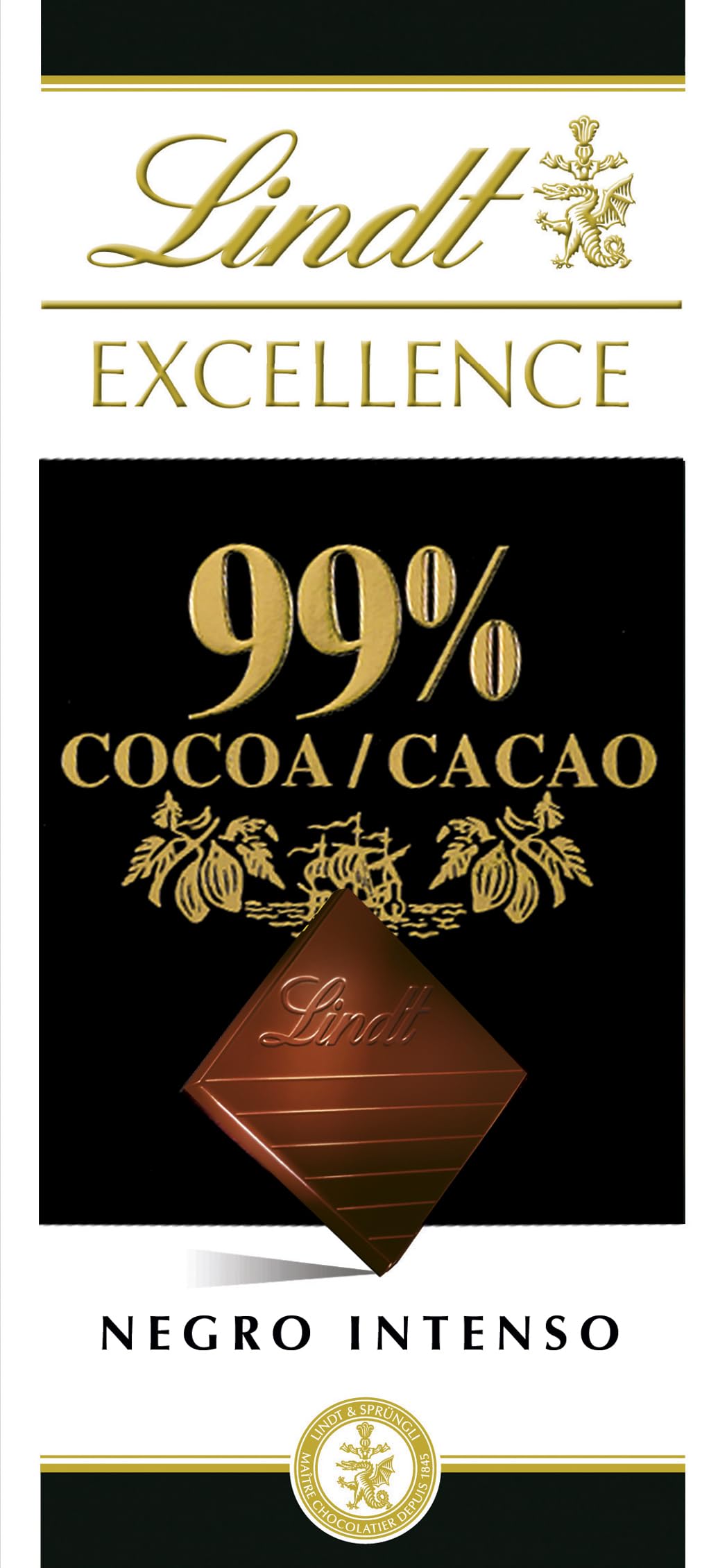 Lindt 99% Cocoa Dark Noir Absolu Chocolate - 50g - "Intense Dark Chocolate!"