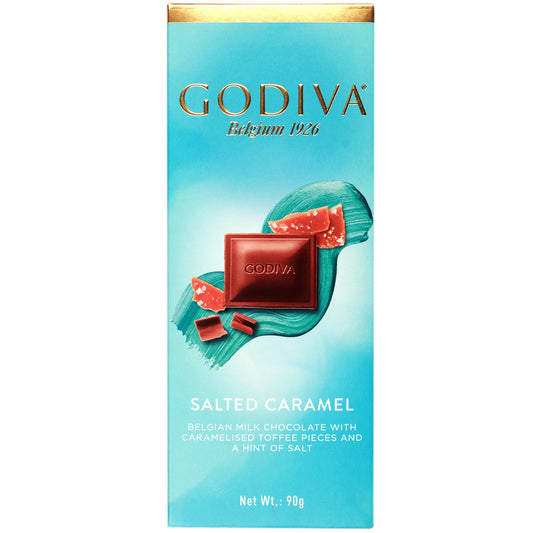 Godiva Salted Caramel Belgian Milk Chocolate, 90g - Experience the exquisite combination of rich Belgian milk chocolate and luscious salted caramel in Godiva's decadent chocolate bar