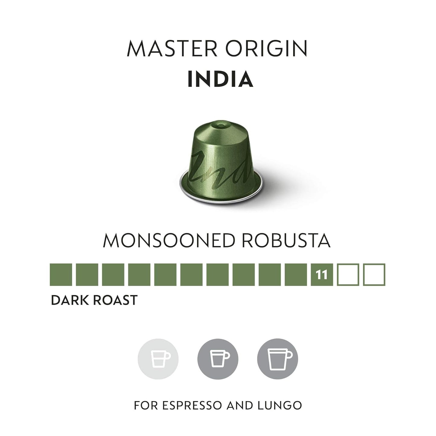 Nespresso Master Origins India Dark Roast Coffee 10 Capsules, 55g - Intensity 11