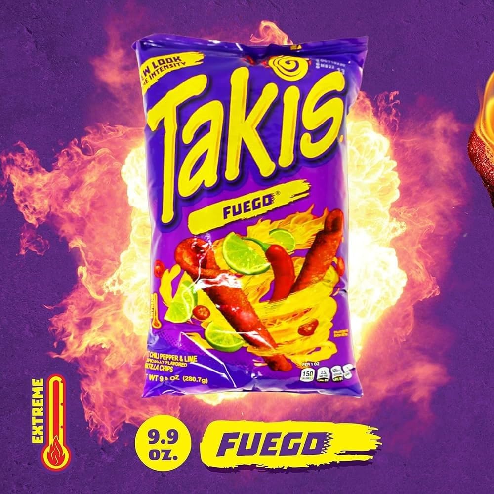 Takis Fuego Tortilla Chips - Intensely Spicy Chili Pepper & Lime Flavour (280g)