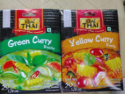 Real Thai Combo of Green Curry and Yellow Curry Paste, 50g Each - Curry Lovers' Combo!