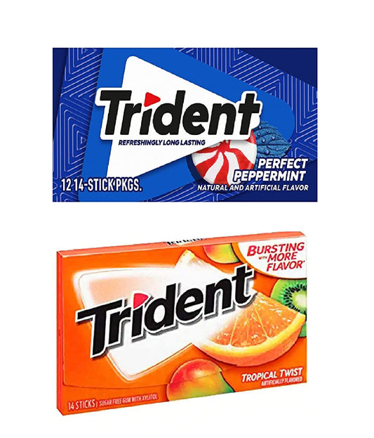 Trident Sugar Free Chewing Gum Perfect Peppermint Flavor, 14 Sticks, 26 g And Tropical Twist Flavor, 14 Sticks, 26 g