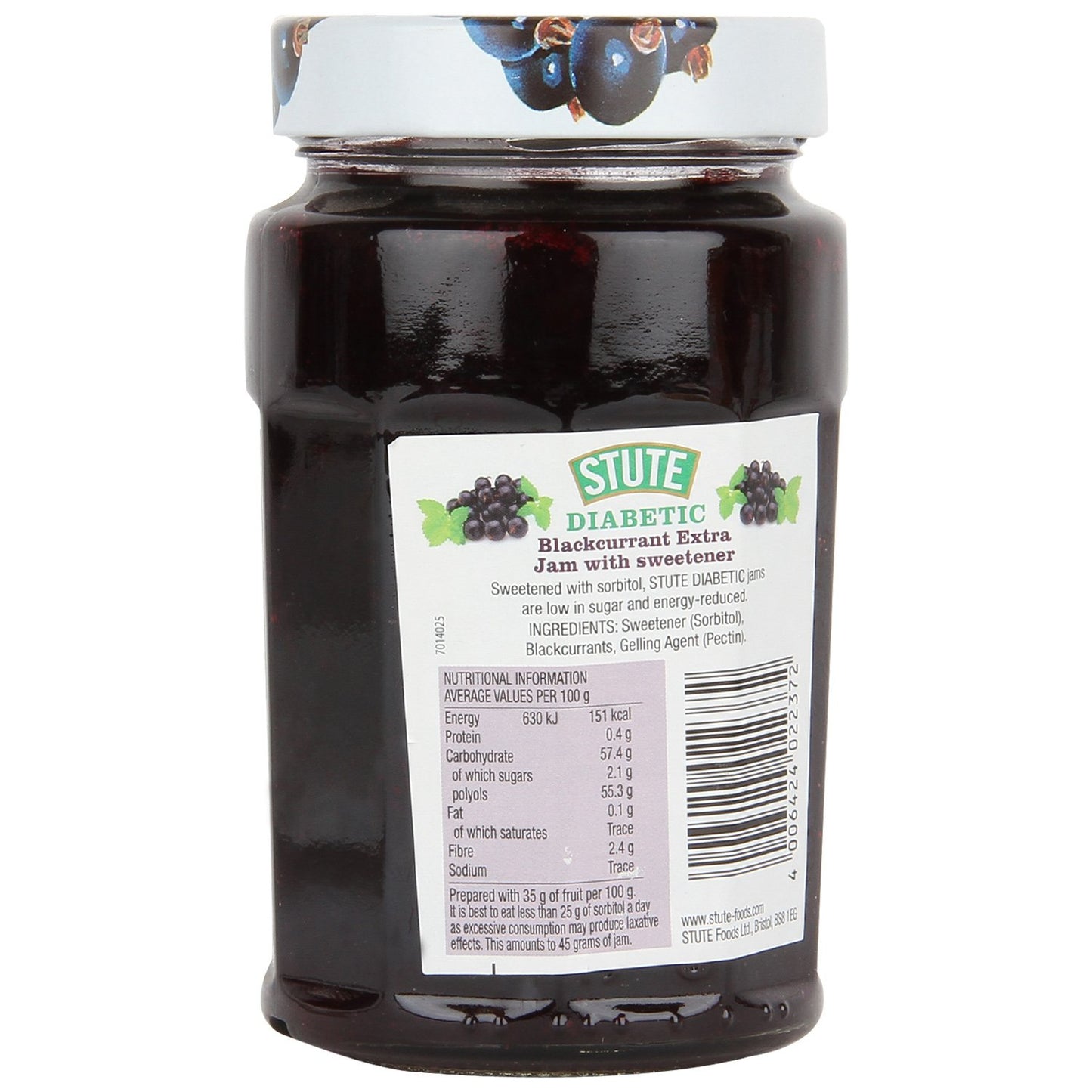 Stute Diabetic Jam - Blackcurrant, 430g Jar