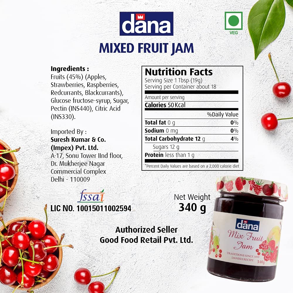 Dana Blueberry Jam + Mixed Fruit Jam, 340g Pack of 1 Each, Product of Polland - Blueberry and mixed fruit jam