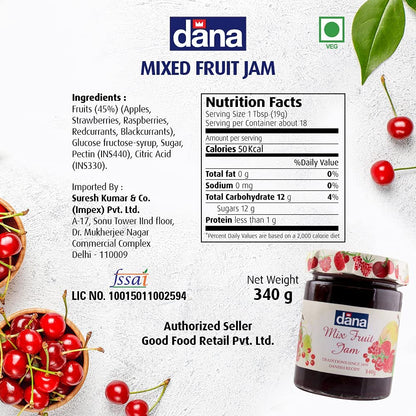 DANA Black Currant Jam + Mixed Fruit Jam, 340g, Pack of 1 Each, Product of Poland - Black currant and mixed fruit jam