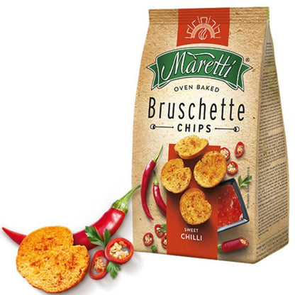 Maretti Oven Baked Bruschette Chips Sweet Chili, Pizza Flavour, Sour Cream & Onion, Tomato Olives & Oregano, 70g Each, Combo of 4 - "Delicious Bruschette Chips Variety!"