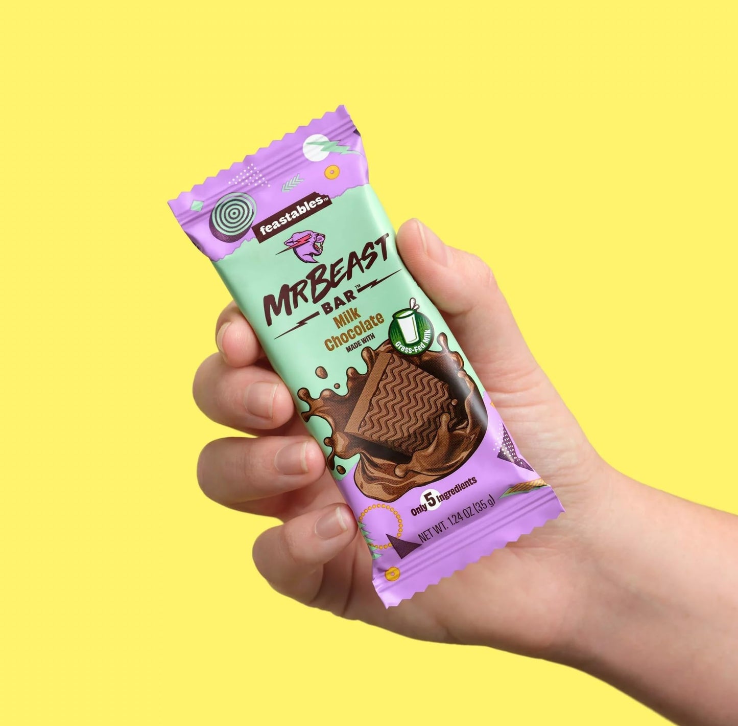 Feastables MrBeast Milk Chocolate Bars - Made with Grass-Fed Milk Chocolate and Organic Cocoa. Only 5 Ingredients 60g - Grass-fed chocolate goodness!