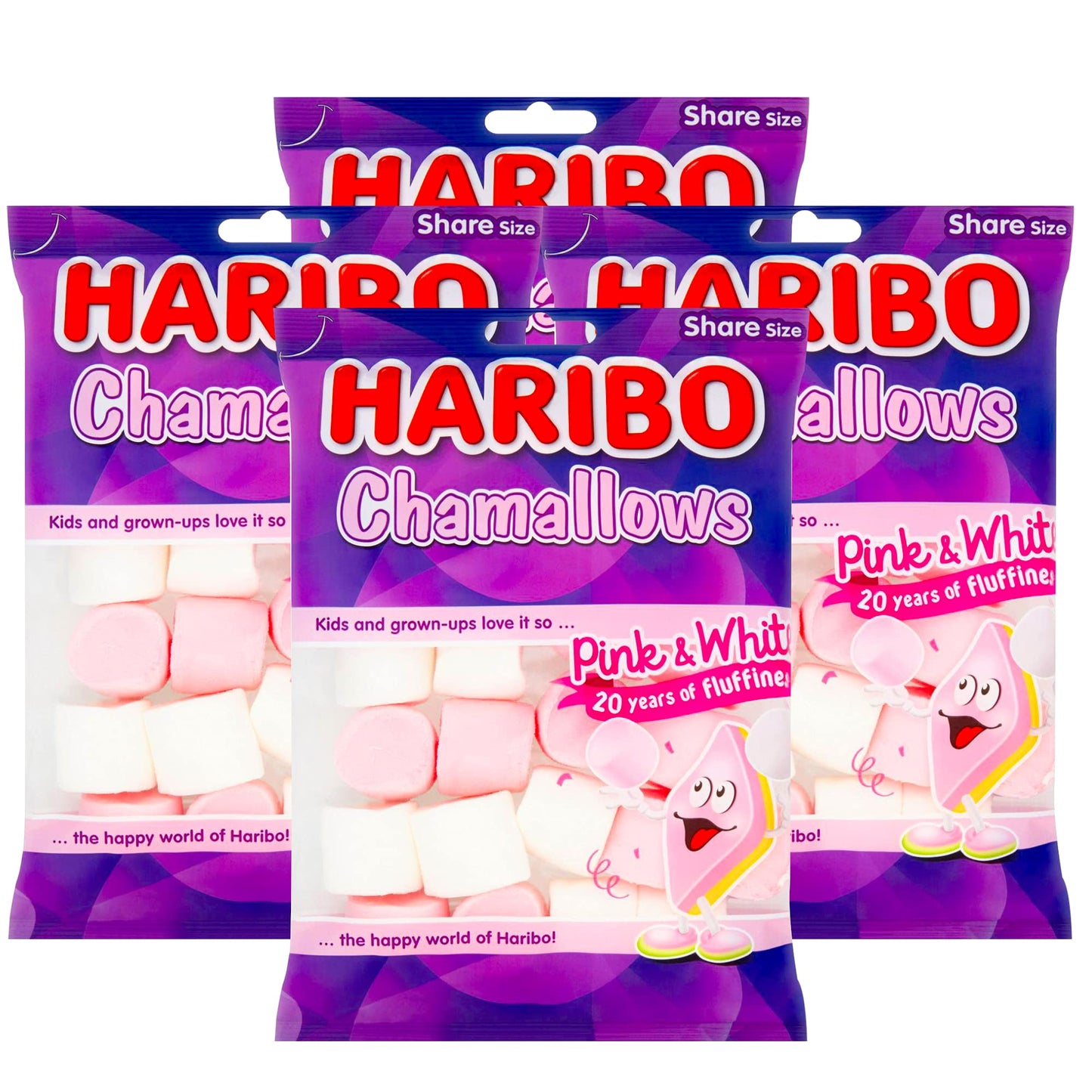 Haribo Chamallows Pink & White, Share Size, 4.94 oz / 140 g, 4 Pack - Four packs of share size pink and white marshmallows.