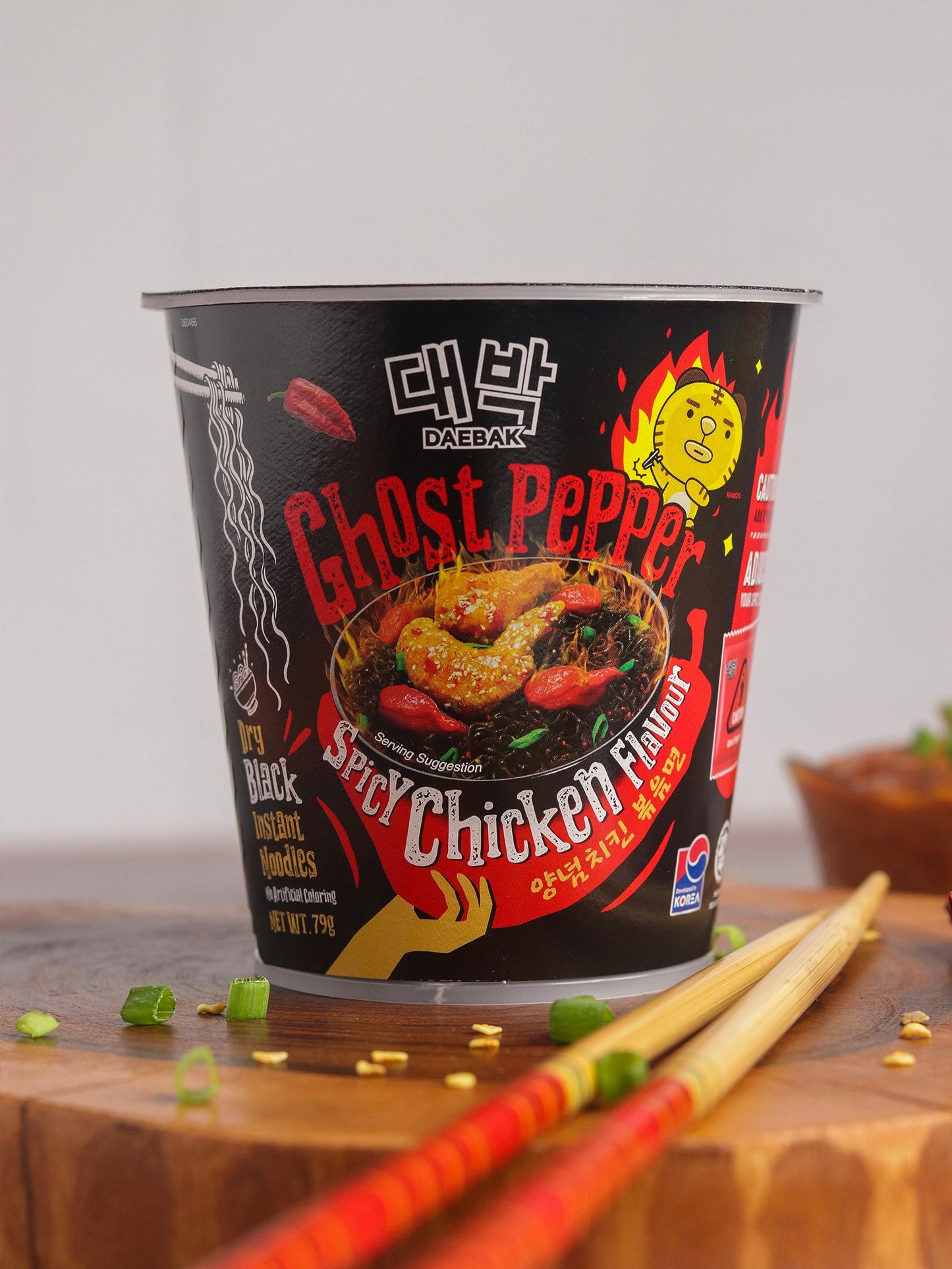 Shangi Daebak Ghost Pepper Korean Ramen Dry Black Instant Noodles Spicy Chicken Flavour By Shangi (Pack Of 1, 81Gm, Cup)