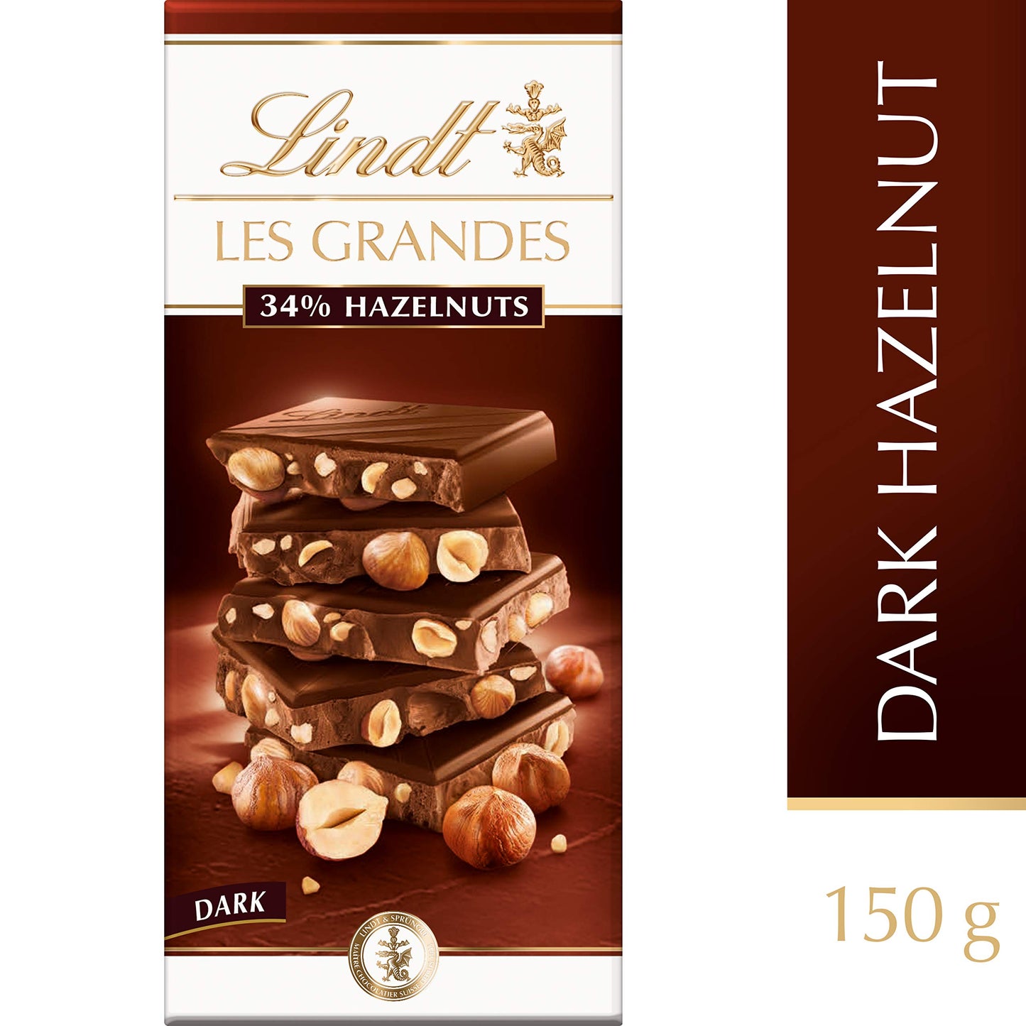 LINDT LES GRAND Hazelnuts Dark Chocolate, 150g