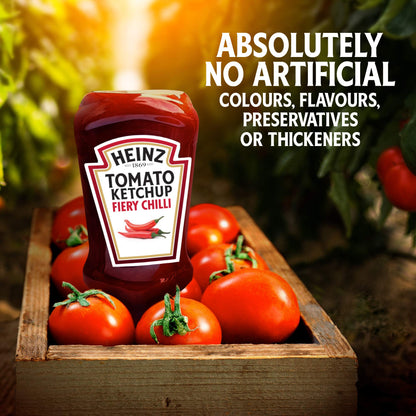 Heinz Tomato Ketchup Fiery Chilli, 255g - Tomato ketchup with a spicy chili flavor.