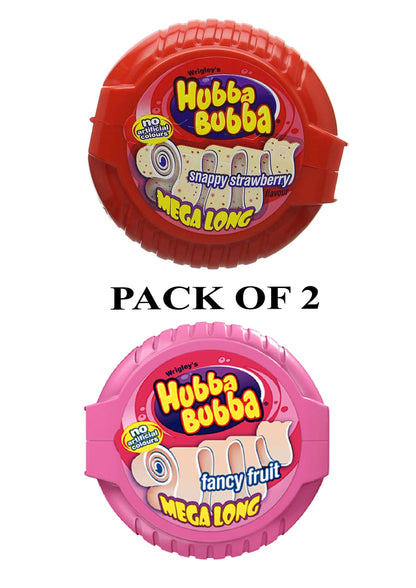 Hubba Bubba Snappy Strawberry and Fancy Fruits Mega Long Chewing Gum; 56 g - Pack of 2 - Chew on the fun with Hubba Bubba's Snappy Strawberry and Fancy Fruits mega long chewing gum, 56g, pack of 2.