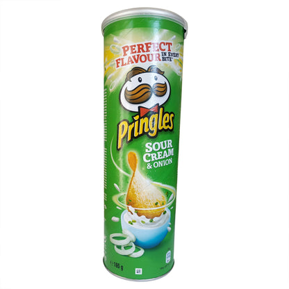 Pringles Sour Cream & Onion Potato Crisps, 165 g, Green & Blue, Medium - Medium-sized sour cream and onion Pringles!