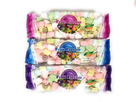 FRUIT FLAVOUR Marshmallow Heart Shape (Pack of 3) (160g*3) - Triple the heart-shaped fruity marshmallows! Share the love and enjoy a sweet treat in every heart!