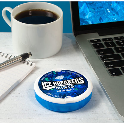 Ice Breakers Mints Coolmint Sugar Free Mints with Cooling Crystals, 1.5 oz ℮ 42 g, 8 Pack - Eight packs of coolmint mints with cooling crystals, sugar-free, 42g each.