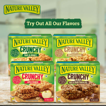 Nature Valley Crunchy Granola Bars|Multigrain Energy Bars|No Artificial Flavours|Contains Whole Grain Oats & Honey, 252Gm (12 Bars-Pack Of 6) - "Honey Oat Crunch!"