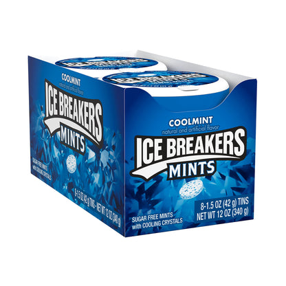 Ice Breakers Mints Coolmint Sugar Free Mints with Cooling Crystals, 1.5 oz ℮ 42 g, 8 Pack - Eight packs of coolmint mints with cooling crystals, sugar-free, 42g each.