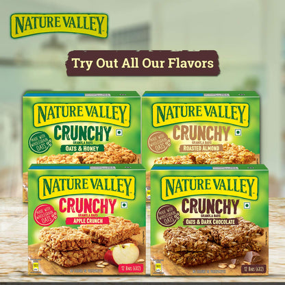 Nature Valley Crunchy Granola Bars|Multigrain Energy Bars|No Artificial Flavours|Contains Whole Grain Oats & Dark Chocolate, 252Gram (12 Bars-Pack Of 6) - "Dark Chocolate Crunch!"