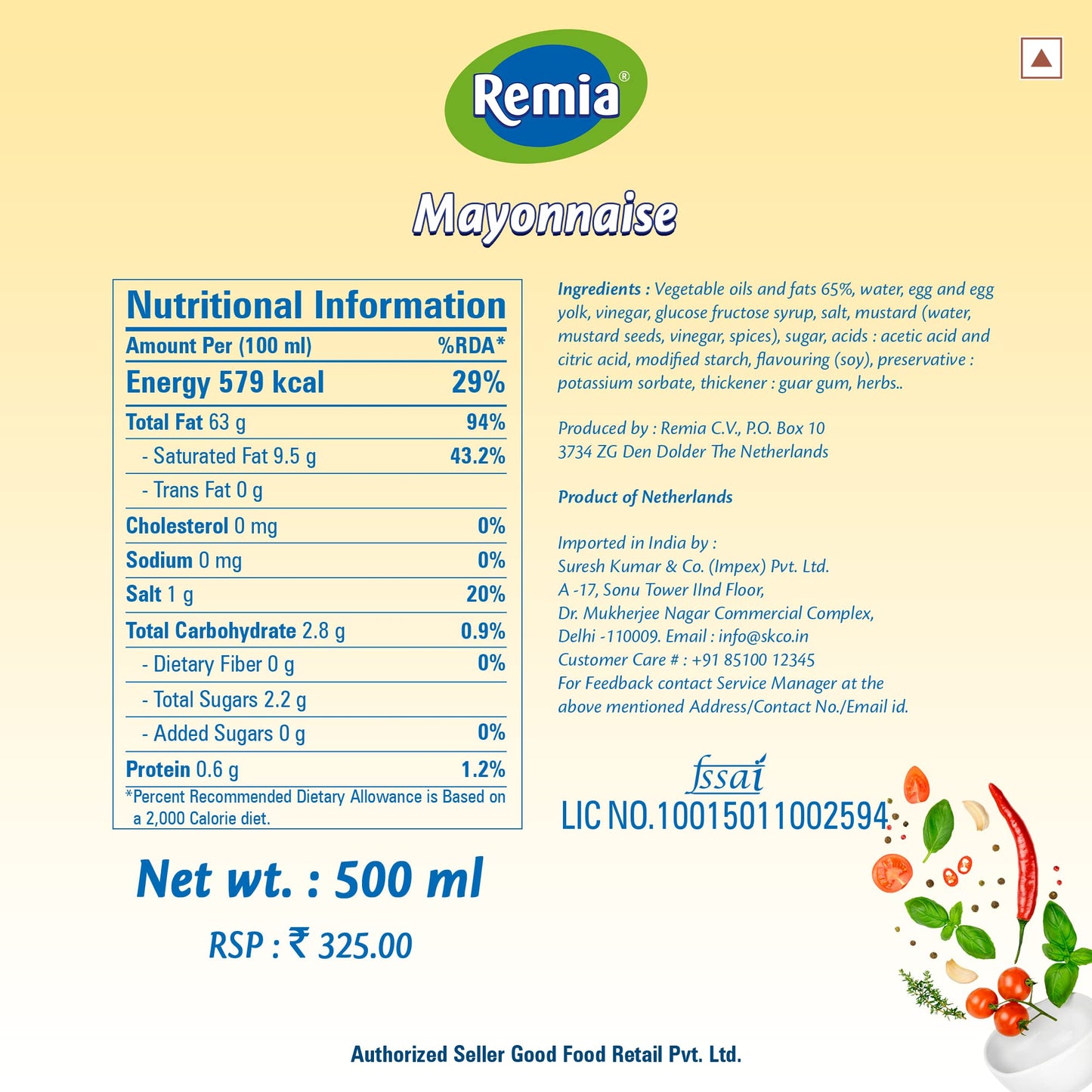 Remia Delicious and Creamy Mayonnaise (Pack of 1) - Creamy Delight!