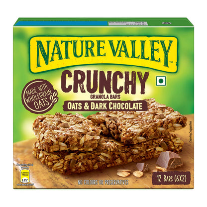 Nature Valley Crunchy Granola Bars|Multigrain Energy Bars|No Artificial Flavours|Contains Whole Grain Oats & Dark Chocolate, 252Gram (12 Bars-Pack Of 6) - "Dark Chocolate Crunch!"