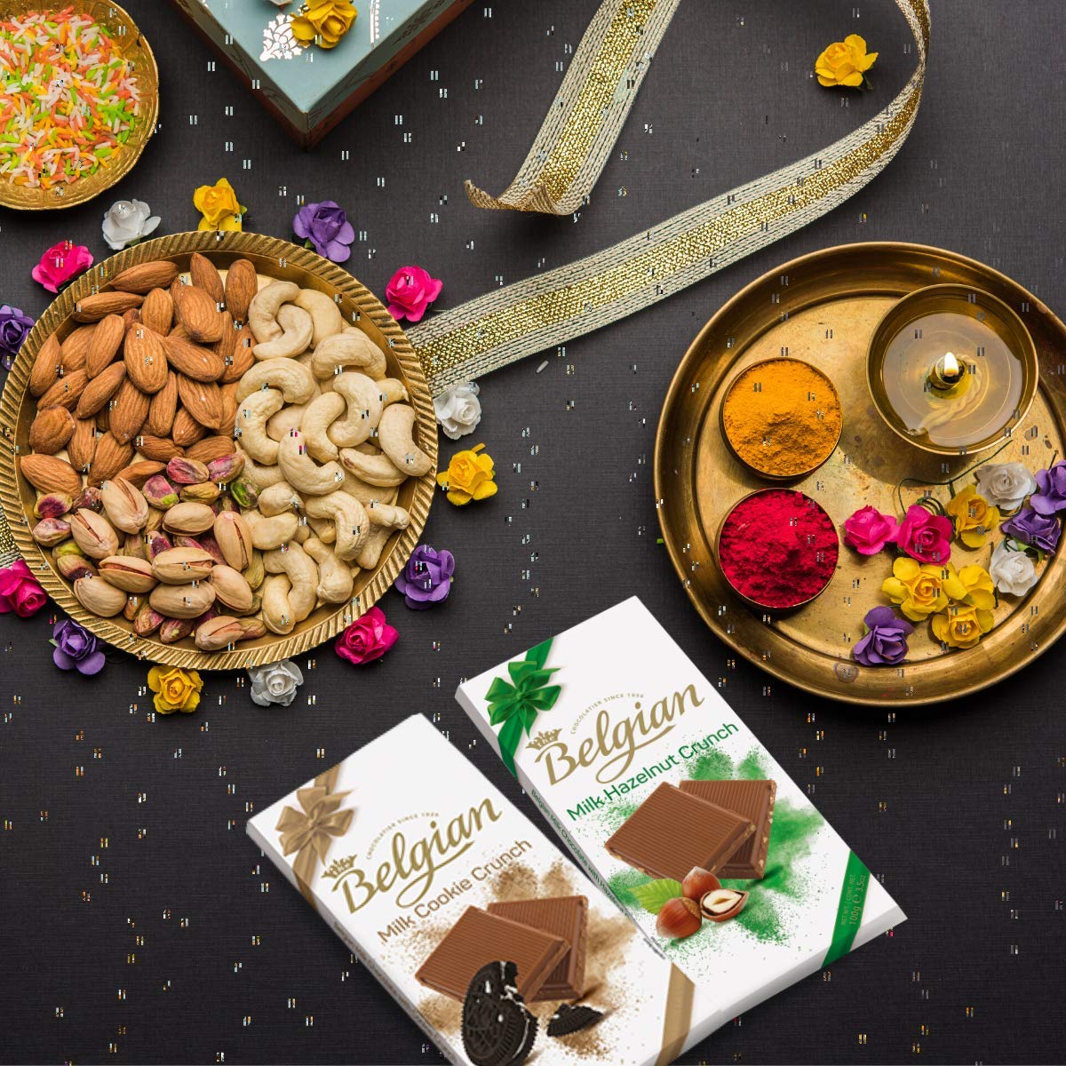 The Belgian Exclusive Diwali Combo Pack of The Belgian Bar Dark W Himalayan Salt and Milk Bar Hazelnut Crunch,Ideal for Gifting,Original Milk Chocolate,Chocolate Collection, 200g