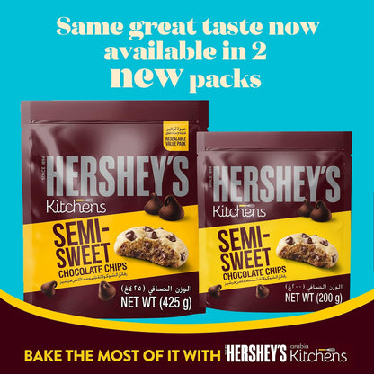 Hershey's Kitchens Semi-Sweet Chocolate Chips, 275 g, Dark Brown & White (210002) - Semi-sweet chocolate chips, 275g bag.