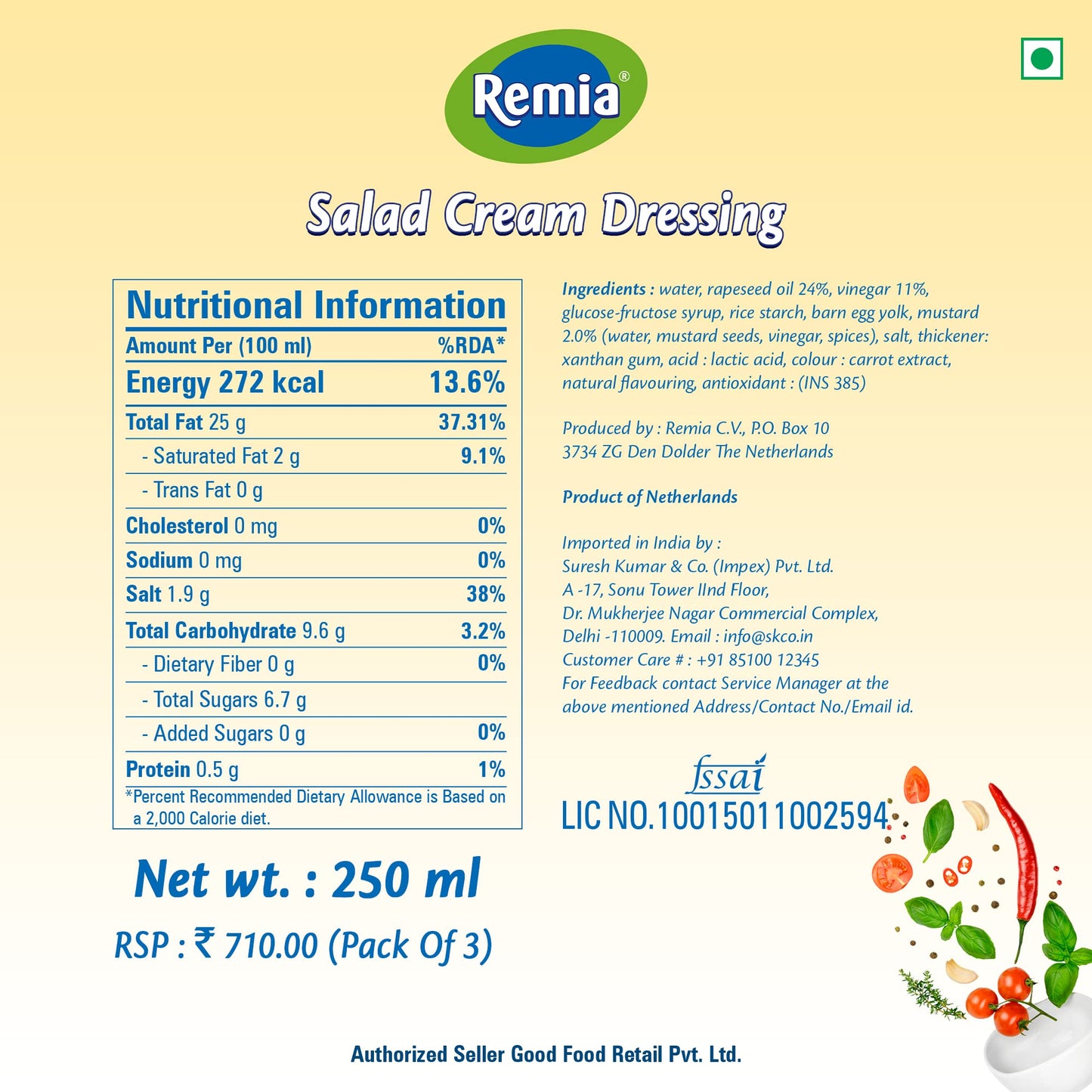 Remia Blue Cheese + Garlic + Salad Cream, White, Purple & Green, 250 g, Pack of 3 - Dressing Variety Pack!