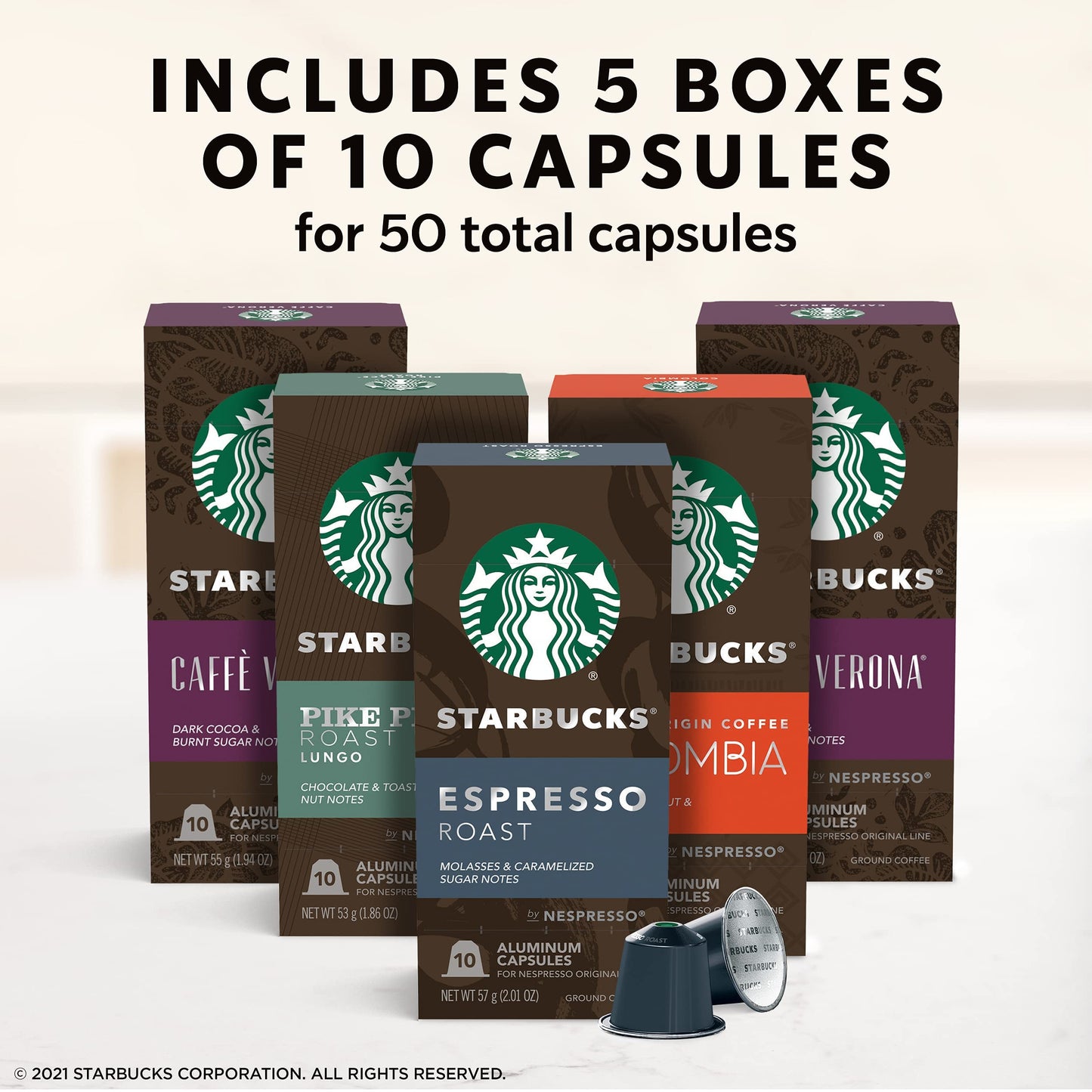 Starbucks by Nespresso Capsules, (50 Pods, Compatible with Nespresso Original Machines) (Intense Variety Pack)