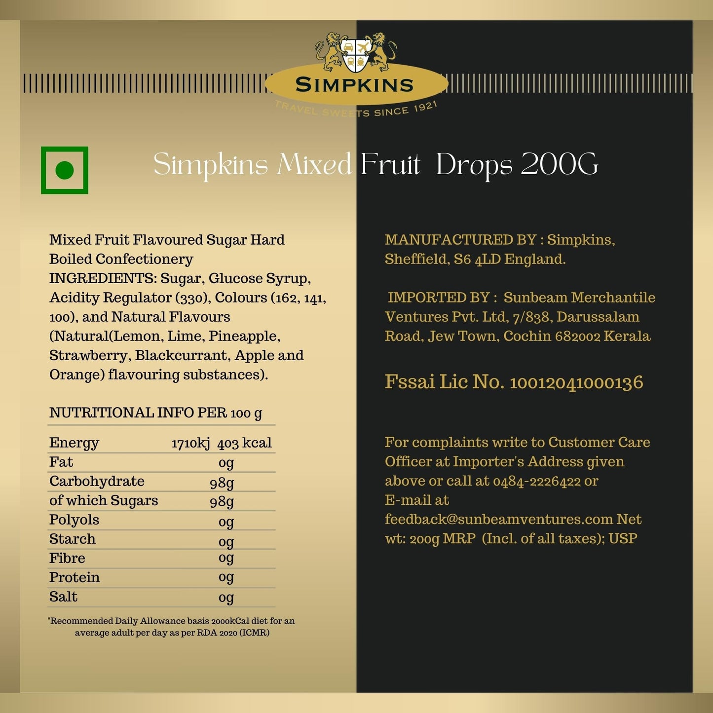 Simpkins Mixed Fruit Drops 200g