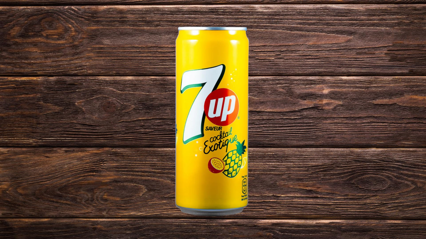 7up Exotic Cocktail Imported Soda Can - A Refreshing Blend of the Juiciest Fruits in a Fun-Sized Can, 330ml - Case of 24