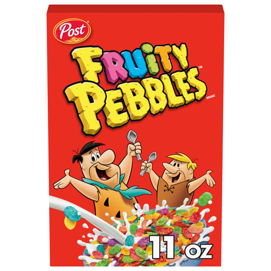 Fruit Pebbles Post Sweetened Rice Cereal, Fruity - 311 G - Fruity Pebbles cereal! Sweetened rice cereal that's bursting with fruity flavors for a fun and colorful breakfast!