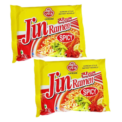 Ottogi Jin Ramen Korean Style Vegetarian Instant Noodles Spicy Falvor, 120g (Pack of 2) The product of Korea