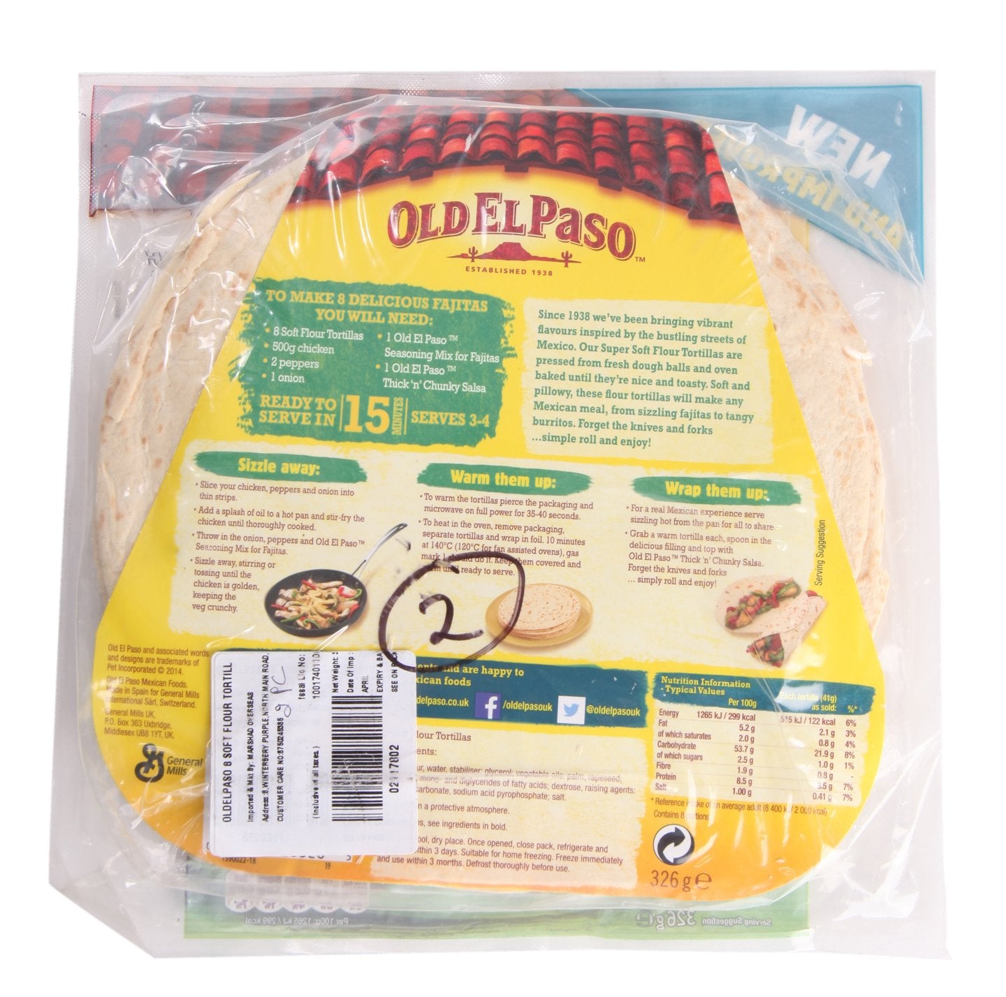 Old El Paso Tortillas - 8 Super Soft Flour, 326g Pack - "Soft and versatile!"