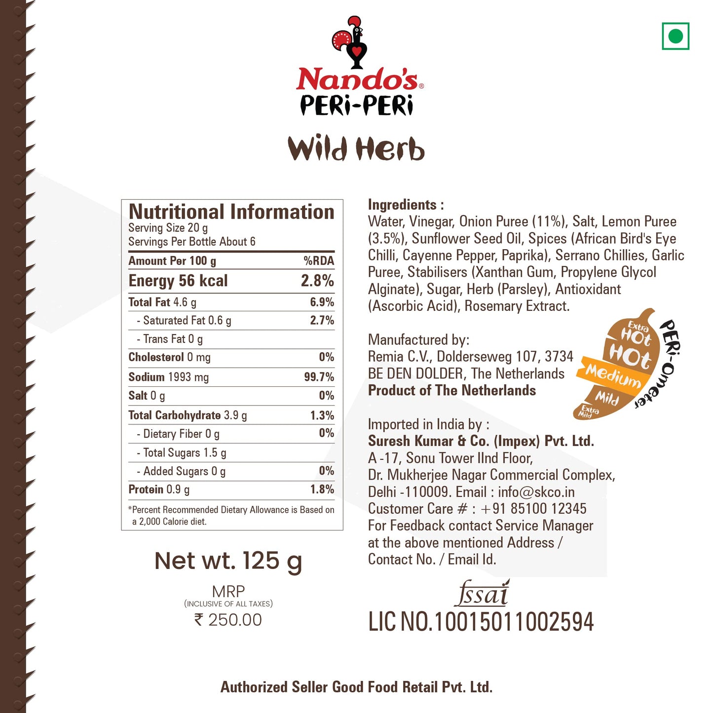 Nando's Peri Peri Chilli Sauce - Wild Herb, 125g, Product of The Netherlands. - "Wild Herb Peri Peri!"