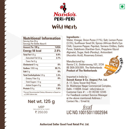 Nando's Peri Peri Chilli Sauce - Wild Herb, 125g, Product of The Netherlands. - "Wild Herb Peri Peri!"